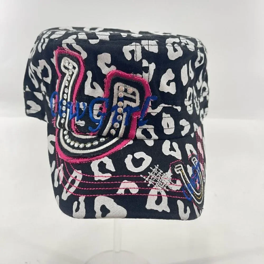 Crown Hat Womens military cadet Baseball Cap Black White Embroidered Cowgirl bli